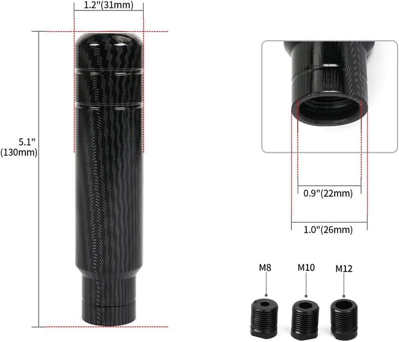 BARTOO Aluminum Alloy Heavy Weighted Shifter Knob, 5" Auto Gear Shift Knob, Car Gear Lever Stick Shifter Handle,with 3 Threaded Adapters M8 M10 M12,Fit Most Automatic Manual Vehicle(Carbon Fiber) - Image 4